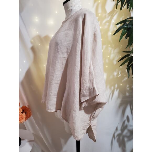 GiGi Moda Italy 100% Linen Dolman Sleeve Poncho Top OS Natural Flax Lagenlook - Picture 4 of 8